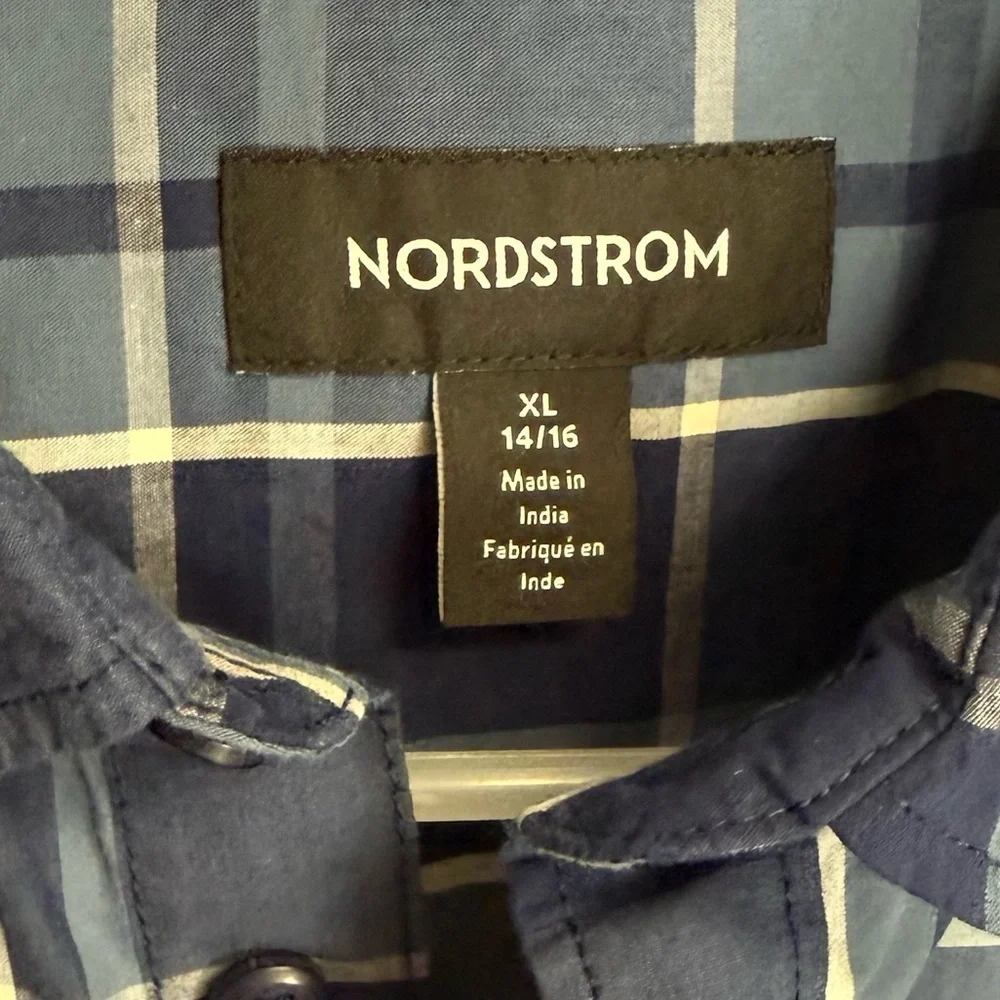 NEW Nordstrom Button Up Long Sleeve Dress Shirt Boys 14 16 XL Blue NWOT